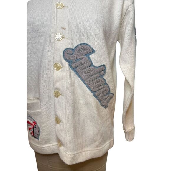 Varsity Sweater Vintage 1968 Indians Button Front V-Neck White - Picture 8 of 12